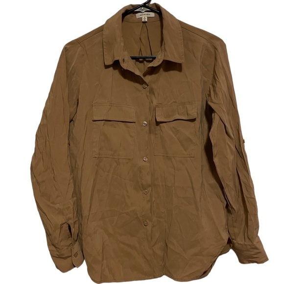 Max Studio Crinkle Roll Tab Utility Shirt Taupe Size Small - Picture 4 of 8
